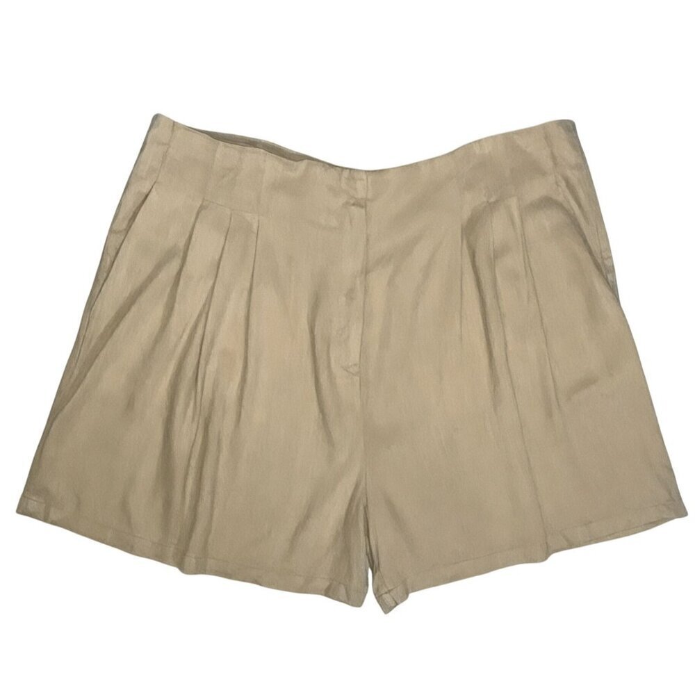 ASOS DESIGN Plus Beige Linen Blend High-Waist Pleated Shorts NWT 18